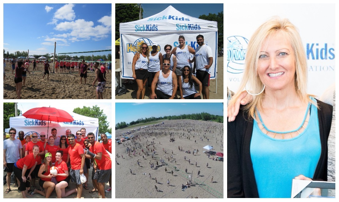 Collage of images of people playing beach volleyball