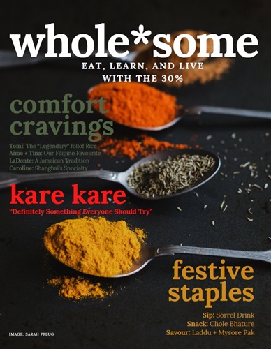 The cover of a holiday cookbook produced by The 30%+ employee resource group, featuring spoons and spices.