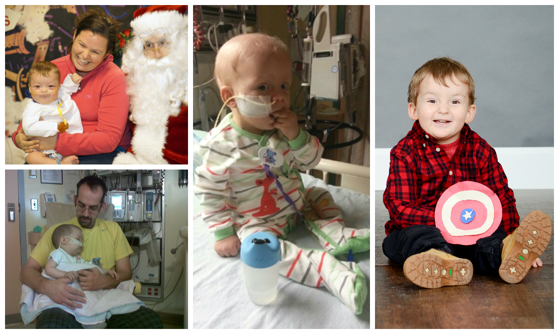 Photo collage of SickKids patient with his family