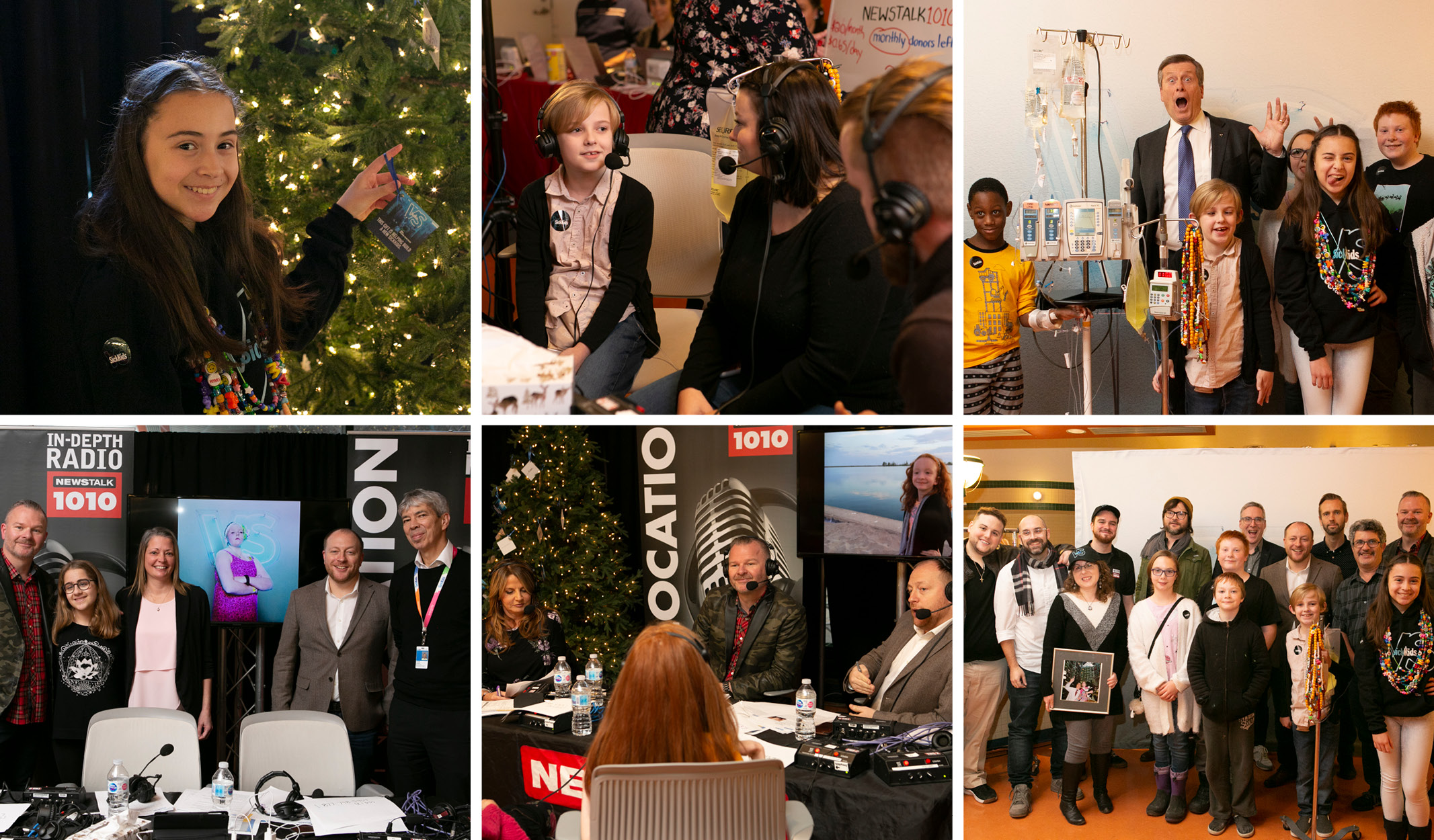 Collage of patients speaking with Newstalk 1010 radio hosts at SickKids