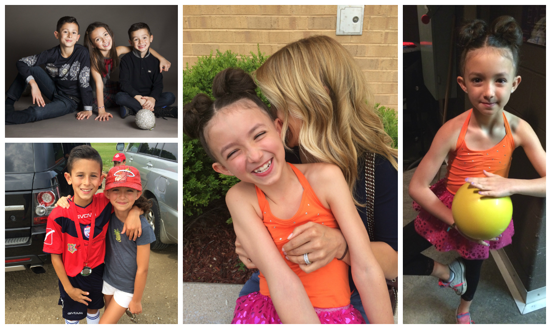 Photo collage of little girl with her mom and her brothers