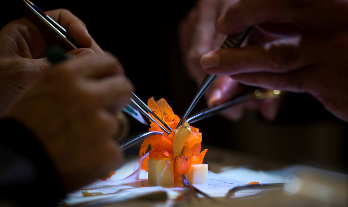 2 sets of hands working on a 3D heart